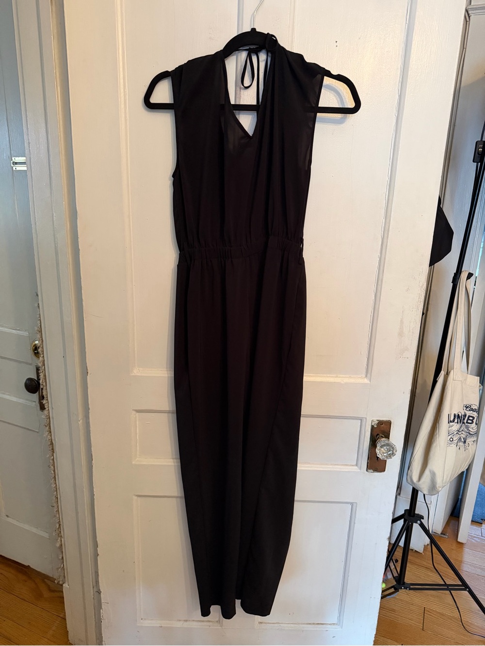 Black Sleeveless V-Neck Jumpsuit with Tie Back